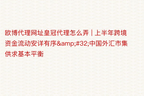 欧博代理网址皇冠代理怎么弄 | 上半年跨境资金流动安详有序&#32;中国外汇市集供求基本平衡