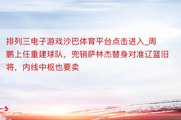 排列三电子游戏沙巴体育平台点击进入_周鹏上任重建球队，兜销萨林杰替身对准辽篮旧将，内线中枢也要卖