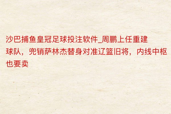 沙巴捕鱼皇冠足球投注软件_周鹏上任重建球队，兜销萨林杰替身对准辽篮旧将，内线中枢也要卖